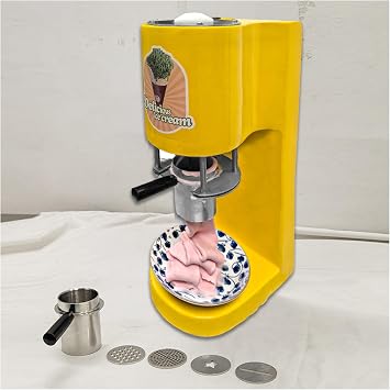 Ice Cream Spaghetti Press Machine, Commercial Spaghetti Ice Cream Press Machine with 4 Molds, Soft Serve Dessert Machine, Ice Cream Noodle Maker Yellow