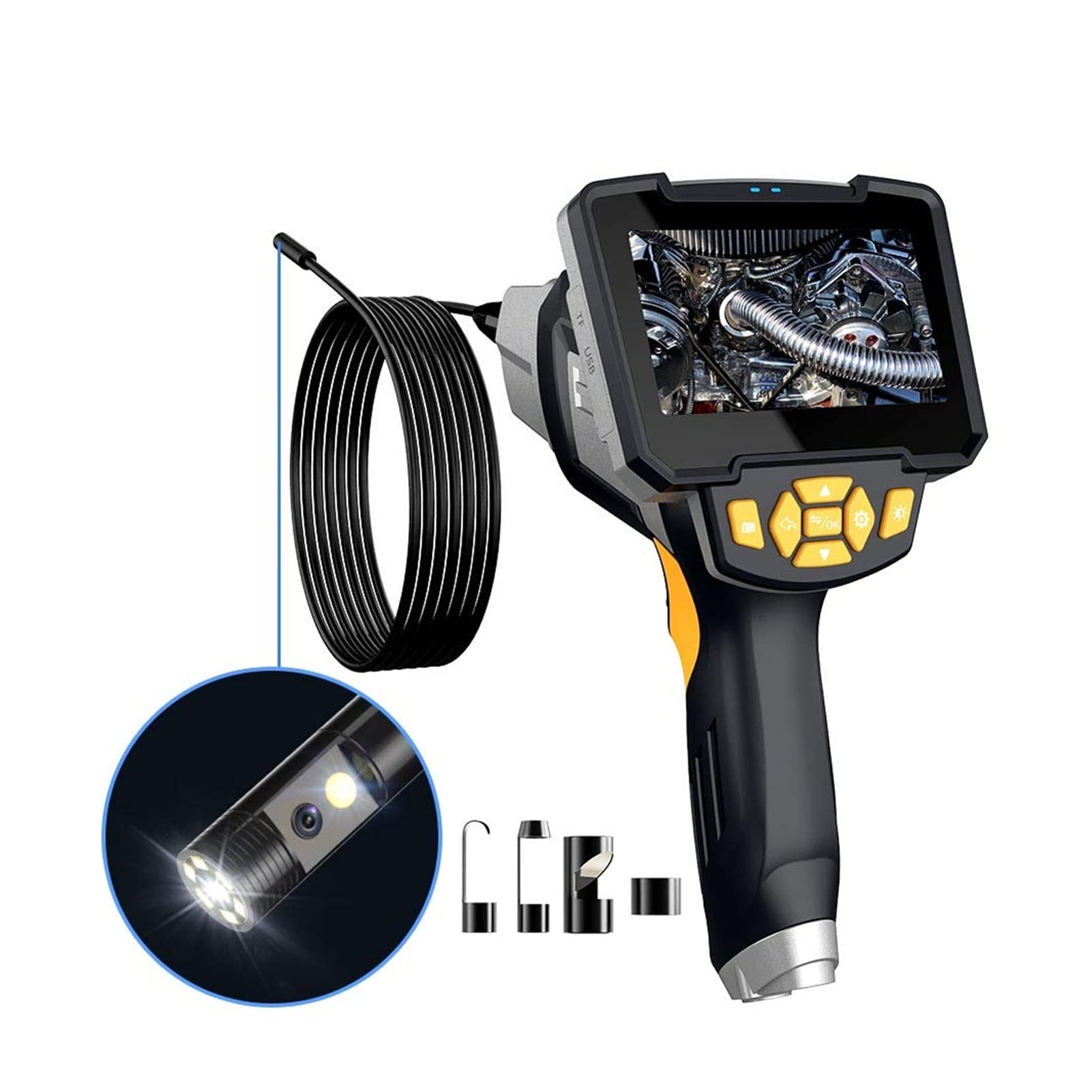 Endoscopio, Endoscopio Industrial de 8 mm Dual Lente 1080p Full HD 4.3 Pulgadas LCD Cámara inspección Digital con 16. pies sonda semirrígida 2GB Tarjeta(5m)