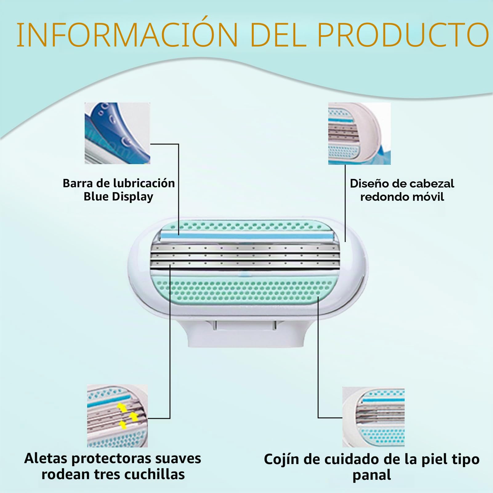 4 piezas de recambio de cuchillas, Deluxe suave sensible de los recambios de las cuchillas con cinta lubricante protectora cuchillas de afeitar femenino de afeitar ultra cómodo producto cuchillas de