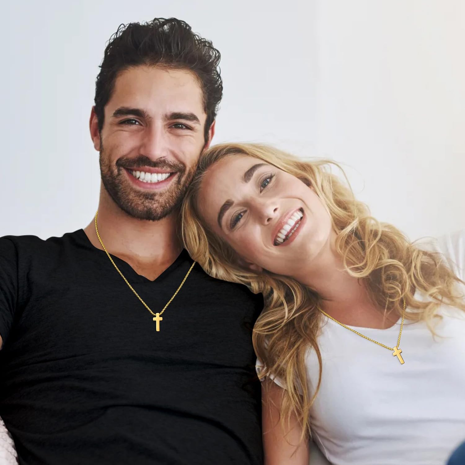 Fiusem Valentines Gifts for Him - Cross Necklace for Men, Silver/Gold/Black Mens Cross Necklaces with 2.5mm Cross Chain and Stainless Steel Cross Pendant, Box Chain 16-24 Inch, Jewelry Gift - Image 3