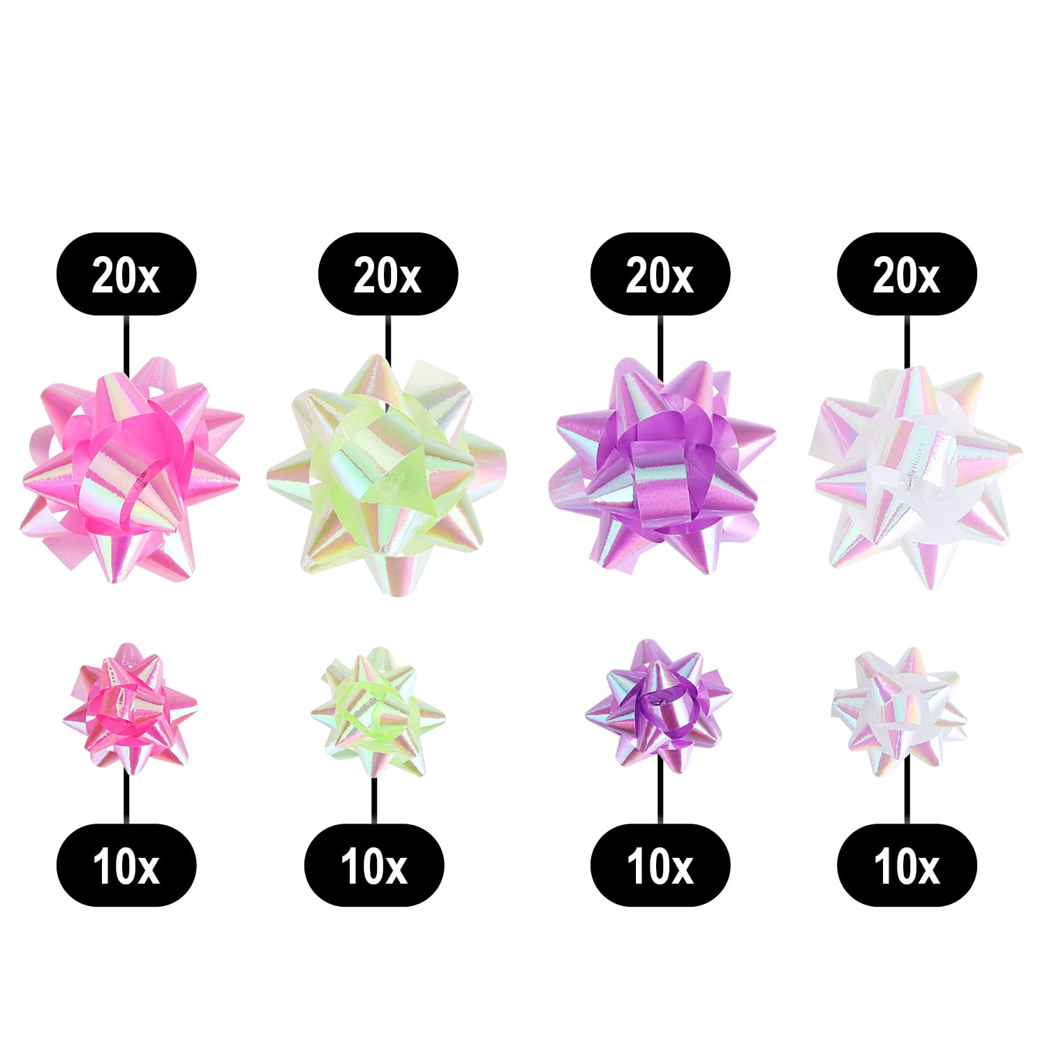 Lazos de Regalo autoadhesivos 120 Piezas 3 cm y 5 cm Blanco/Morado/Rosa/Verde