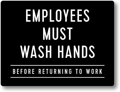 Employees Must Wash Hands Sign, Plastic, 3 x 2.25, USA Made, Black, Pack Of 1, Easy to Mount Wash Your Hands Sign for Restroom