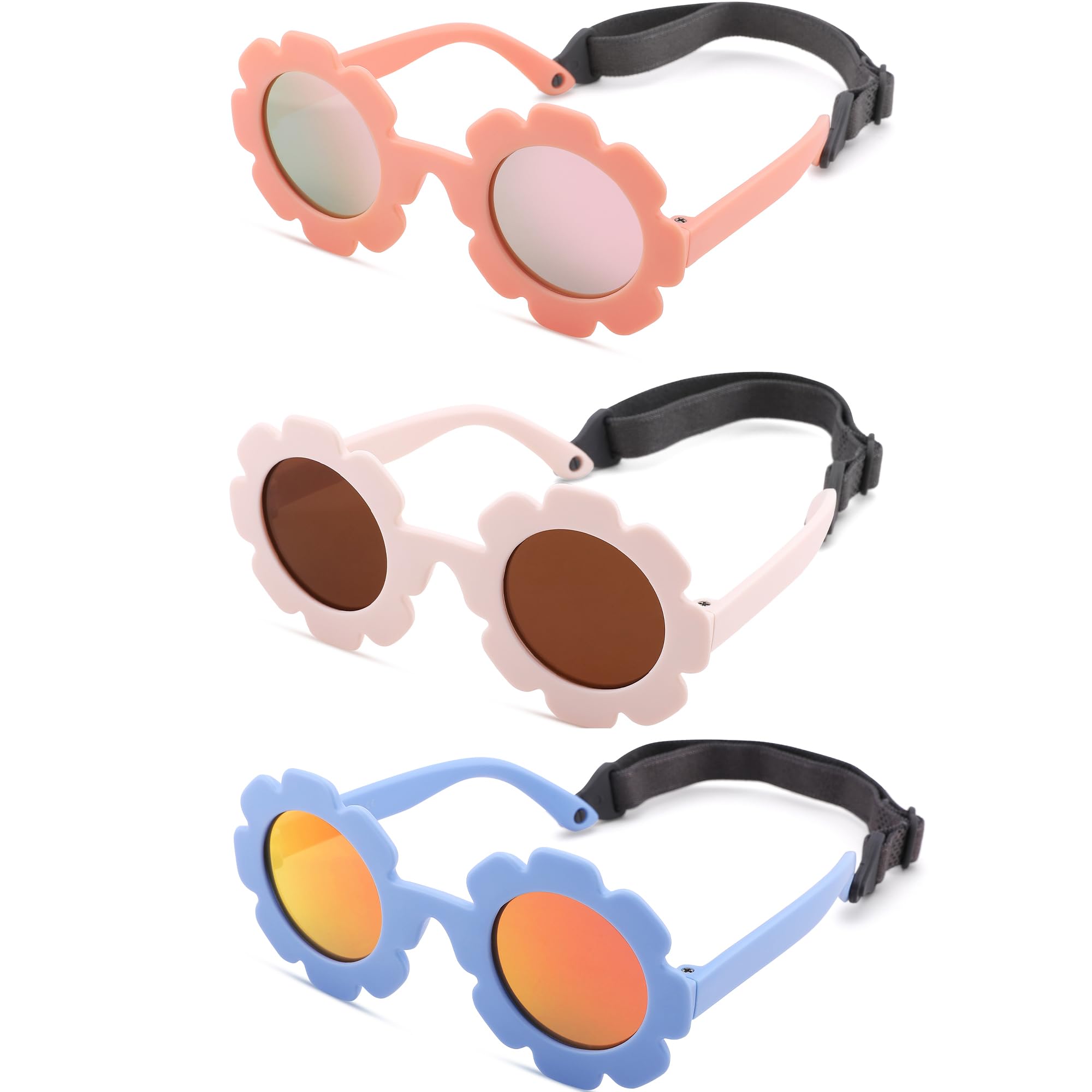 GLARDEFE Polarized Baby Sunglasses with Strap - Unbreakable Infant Flowers Sunglasses for Newborn Girls Boys Age 0-12 Months