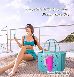 Bogg Bag Cup Holder for Stanley Cup Holder 40 oz Water Bottle Holder Adjustable Drink Organizer Accessories Compatible with All Bogg Bag and Simple Modern Beach Tote (Rose Red)