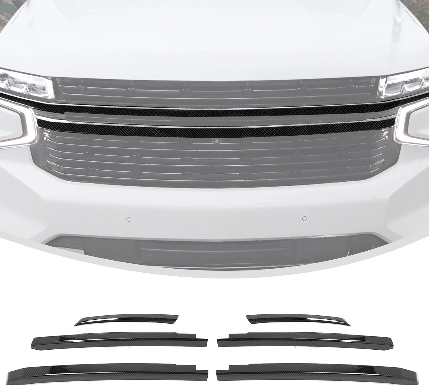 Linskip Grille Inserts Compatible with 2021-2024 Chevy Suburban/Tahoe, Carbon Fiber Black Front Grille Overlay Cover for Suburban Exterior Accessories