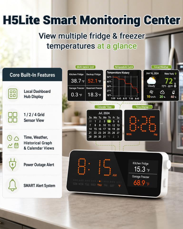 Image of MOCREO WiFi Freezer Thermometer with Freezer Alarm, Screen Display, App Email Buzzer Alerts, Power Outage Alert, Ultra-Flat Probe, 2 Sensors, Remote Temperature Monitor for Home Kitchen Garage