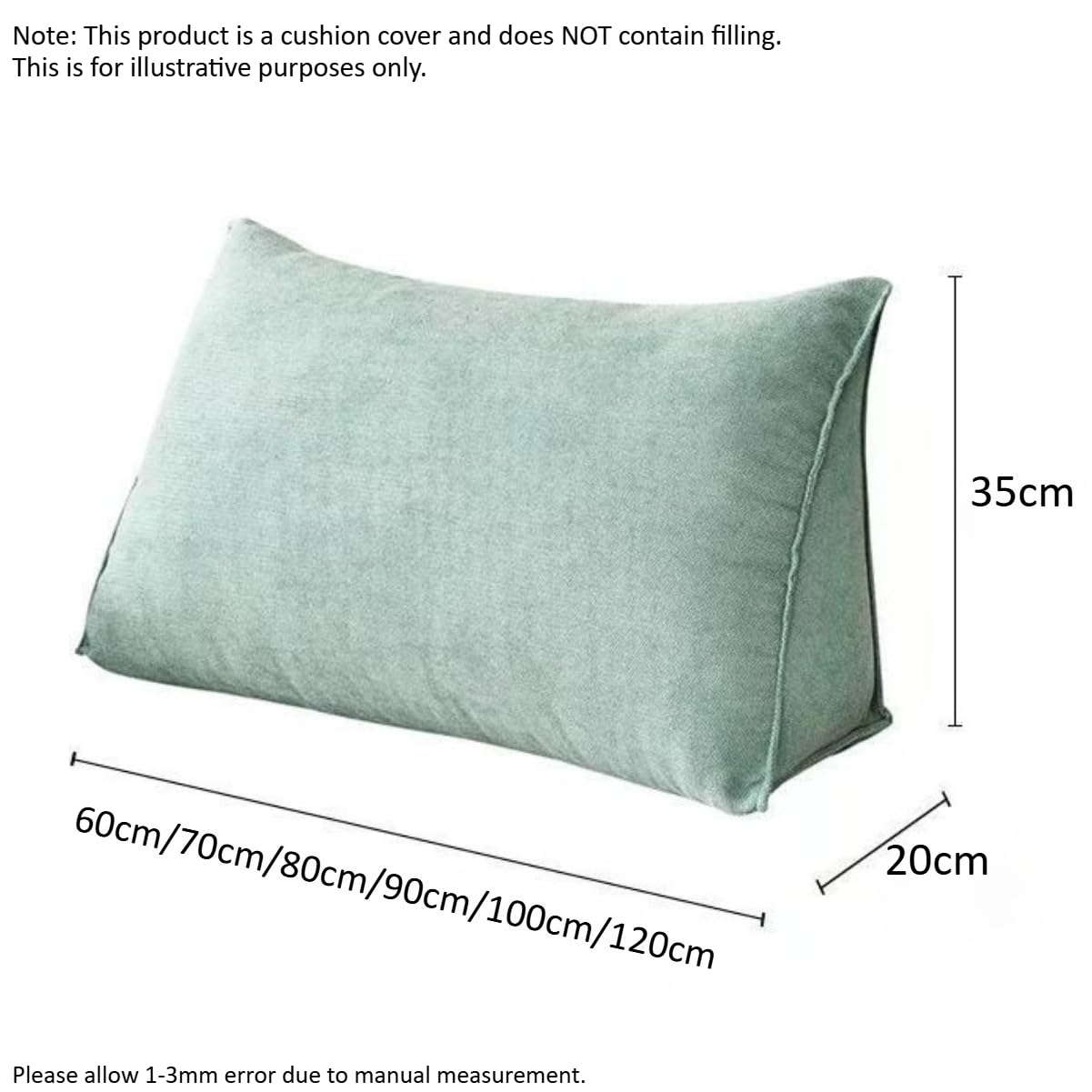 Funda de almohada de apoyo lumbar triangular suave con bolsillo lateral para cama, sofá, protector de cojín, 70 x 35 x 20 cm, color azul, ideal para mayor comodidad y apoyo postural