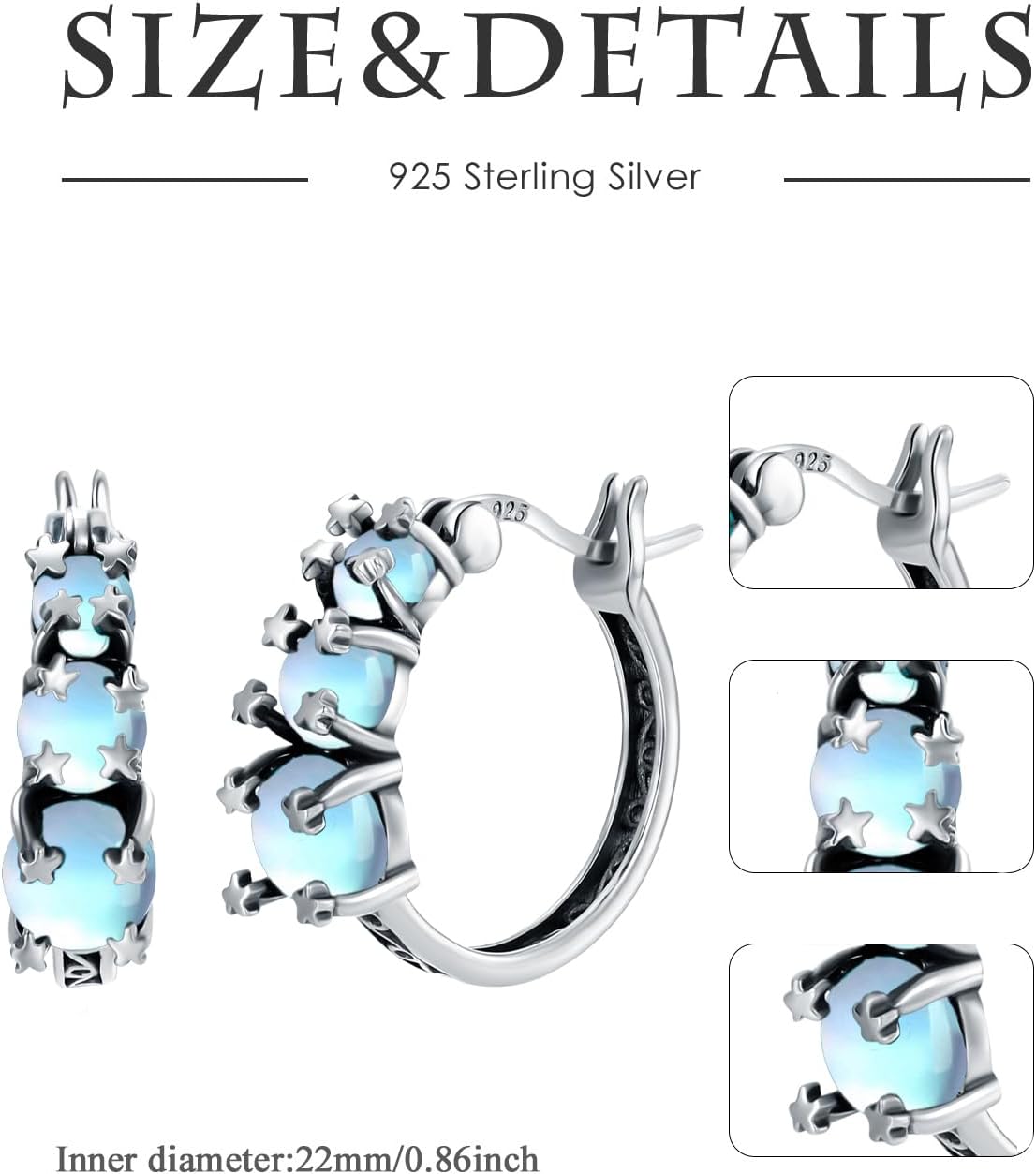 Heart/Oval/Round Moonstone Hoop Earrings 925 Sterling Silver Moonstone June Birthstone Earrings Trendy Jewelry for Women