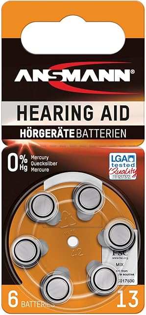 Ansmann 5013243 Hearing Aid Batteries [Pack of 6] Size 13 Orange Zinc Air Hearing-Aid Suitable for Hearing Aids, Sound Amplifier - 1.45V Mercury Free