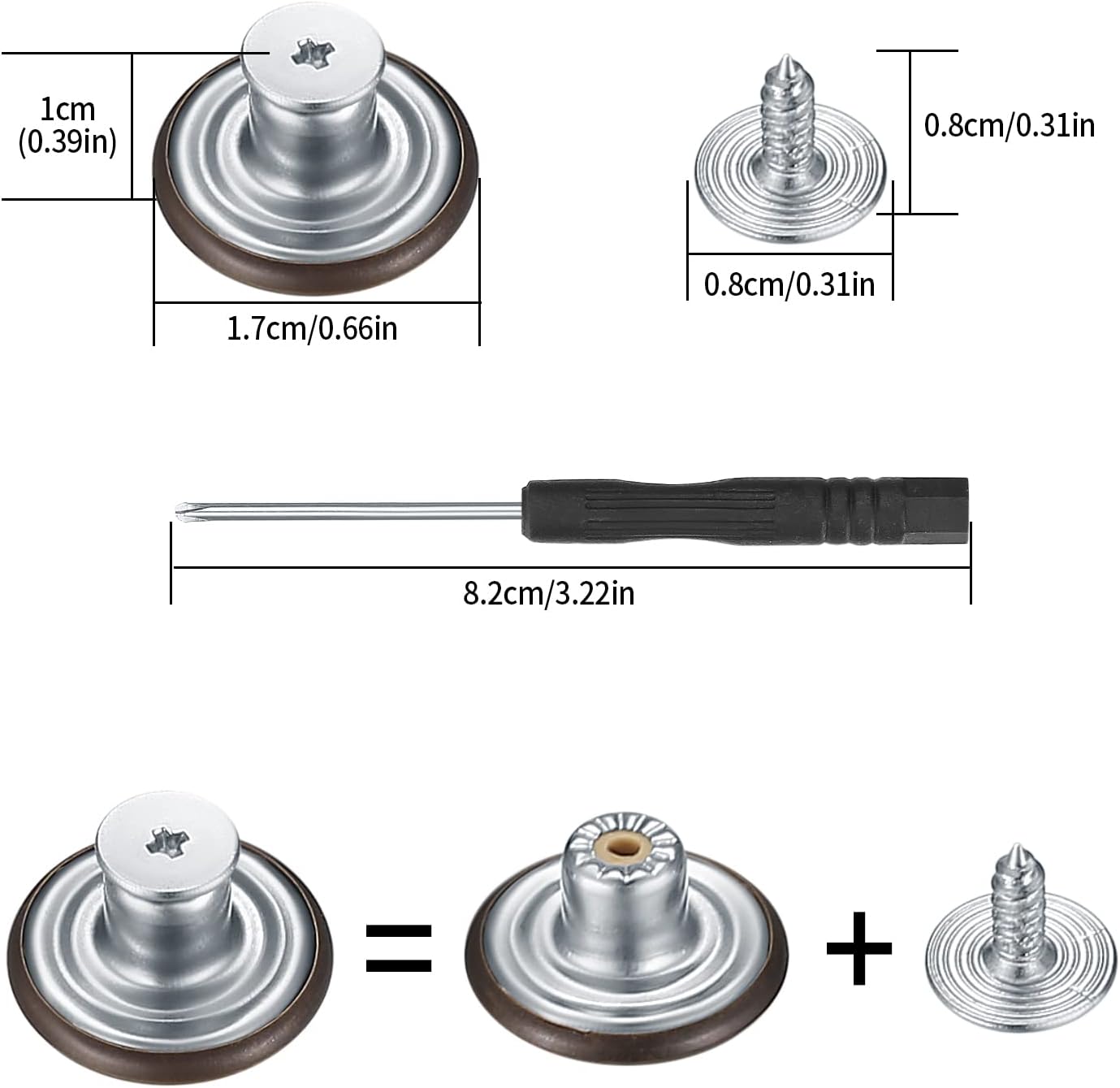 50 Pcs Jean Buttons Replacement Kit, 17mm Metal Snap Denim Buttons for Pants, Jeans & Suspenders, 10 Styles thumbnail