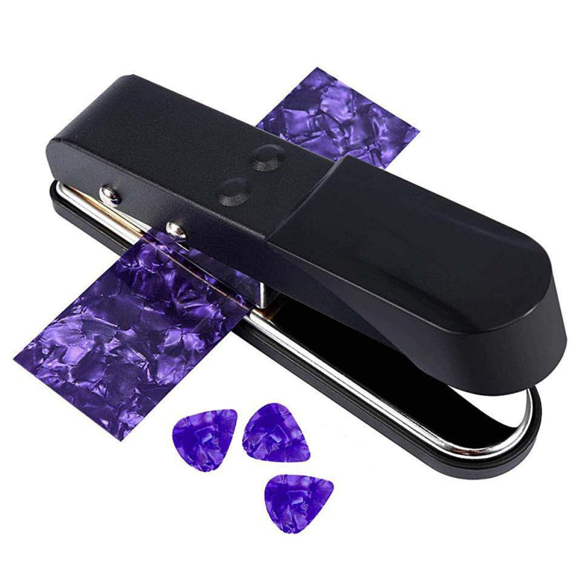 Gitarrenplektrum Cutter aus Legierung Tragbares Selbstgemacht Werkzeug für Gitarrenbau Scharfer Schnitt für Celluloid und Debitkarte Zubehör für Musiker Zufällige Farbe