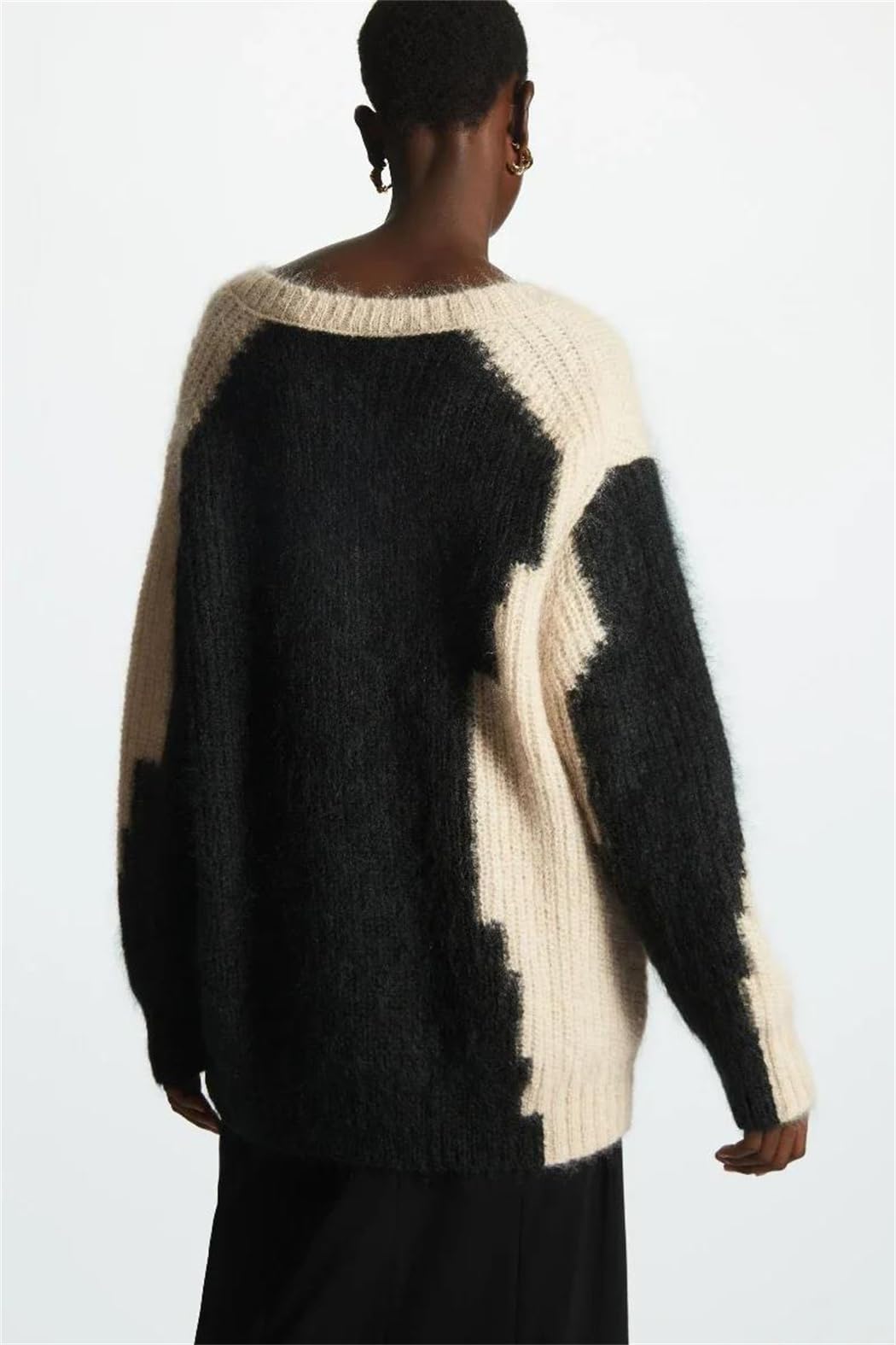 Damski luźny sweter z dzianiny w kolorowe bloki miękki sweter z długim rękawem wygodny top na co dzień