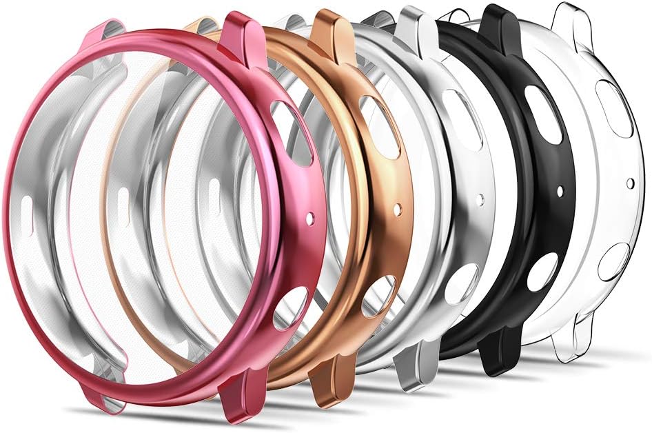 Simpeak Case Compatible with Galaxy Watch Active2 40mm, 5 Packs Full Around Soft Screen Protector Cover Bumper for Galaxy Watch Active 2, Rose Pink Rose Gold Black Clear Silver - 40mm