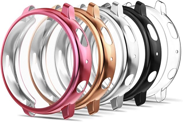 Simpeak 5-Pack Screen Protector Case Compatible with Samsung Galaxy Watch Active 2 40mm, TPU Soft Screen Protector Bumper Cover, Rose Pink+Rose Gold+Black+Clear+Silver