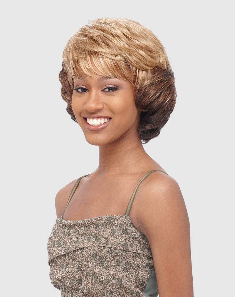 VANESSA Fashion Wigs Medium Short Length Layered Wavy Style with Slim Bang Synthetic Hair Wig - JETTY (1BN27)