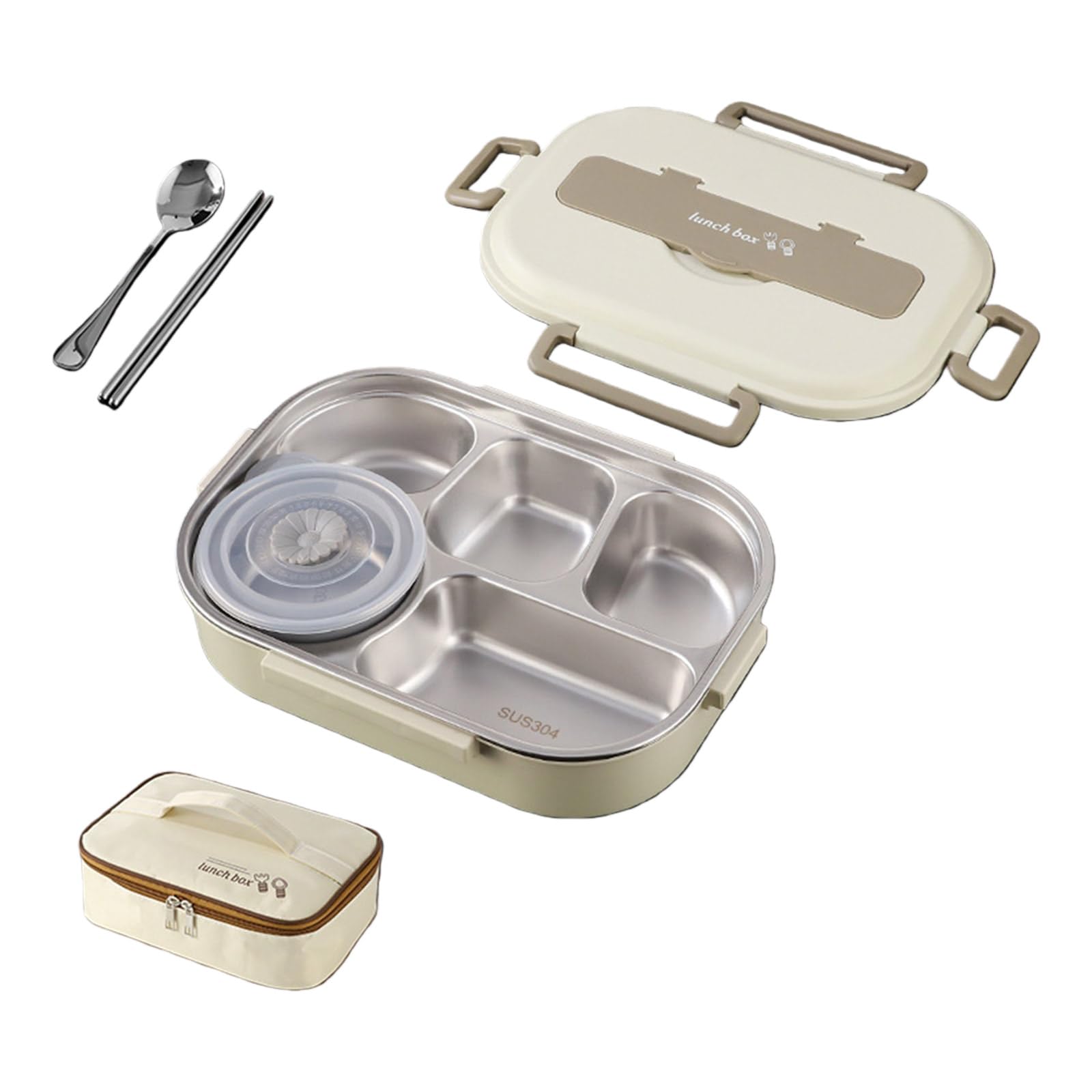 Hsioluted 304 Stainless Steels Thermal Lunch Container with Soup Bowl Spoon Chopsticks 1500ml Insulated Design Divided Bentos Box Insulated Food Container with Utensils