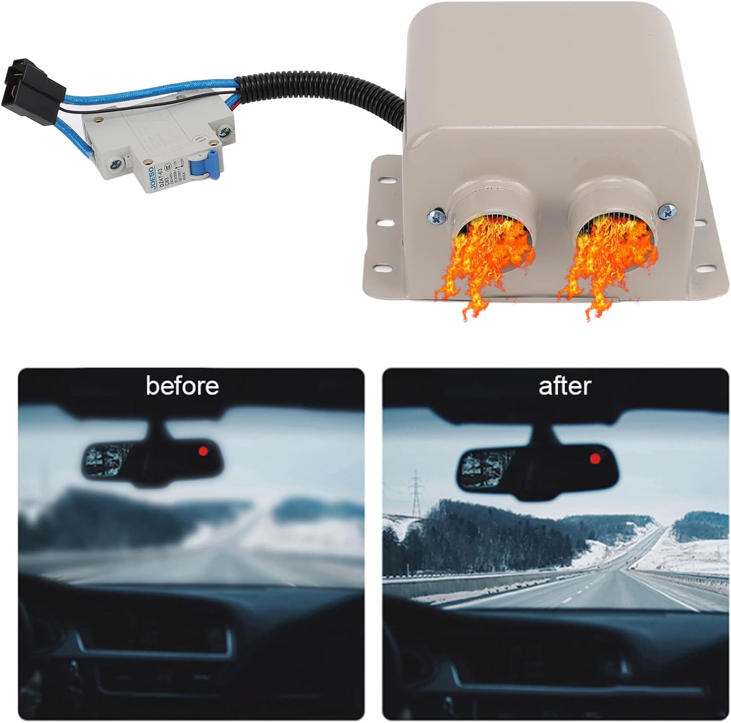 Car Electric Defrost Heater 800W, Portable Windshield Heating Fan with Dual Air Outlets - Fast Heating, High Efficiency, Ideal for Winter and Road Safety (24V)