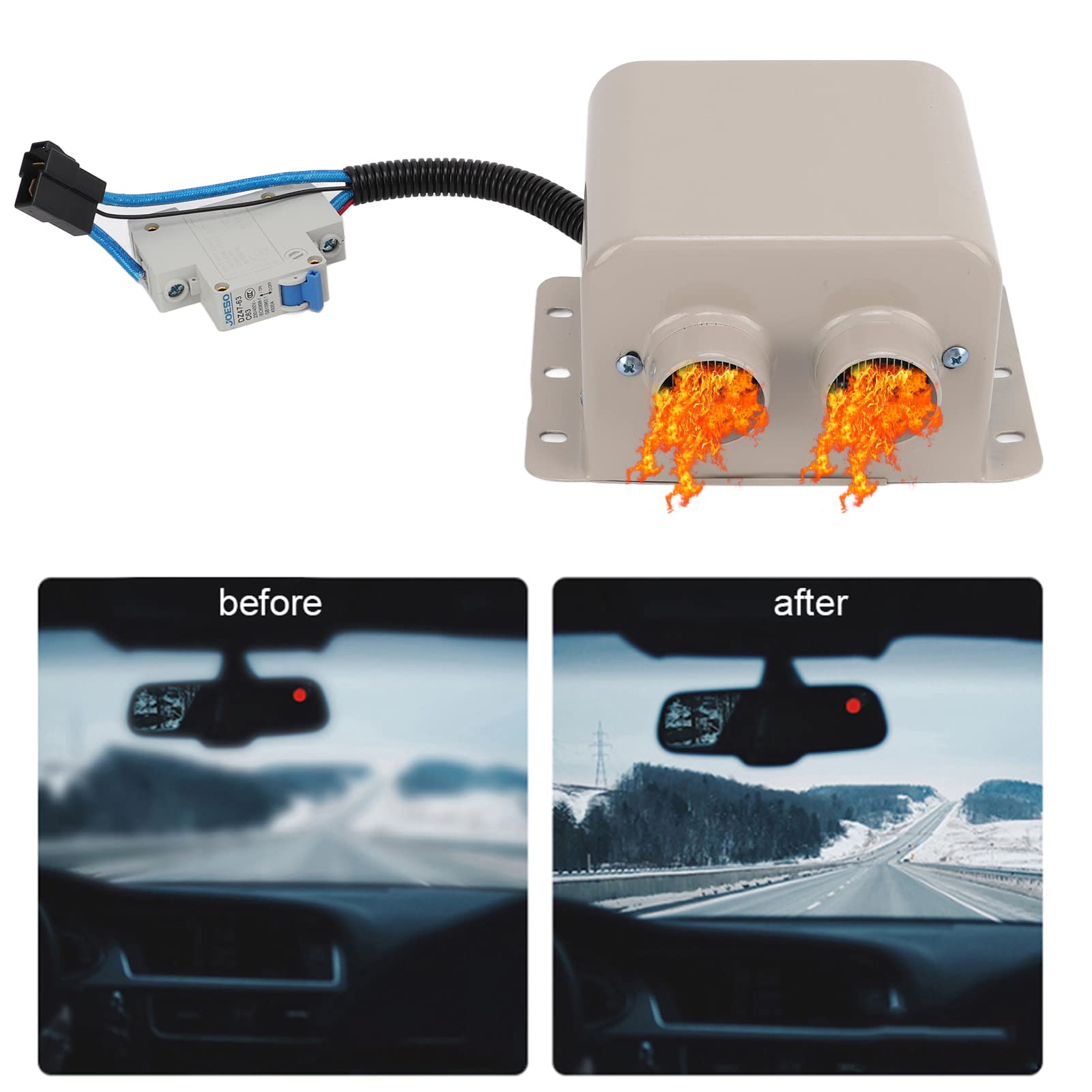 Calentador de descongelación eléctrico para automóvil 800W Ventilador de calefacción para parabrisas de automóvil de calentamiento rápido portátil con 2 orificios Desempañador (12V)