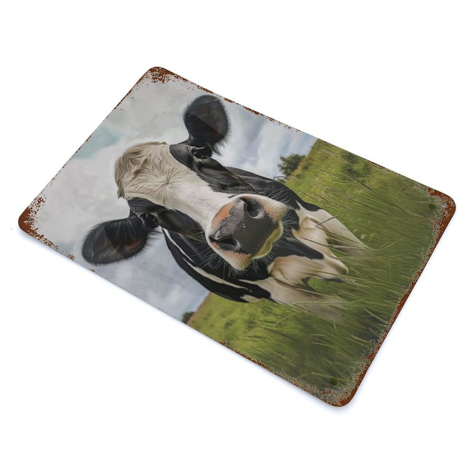 Holstein Cow Portrait Rust Effect Tin Sign 11.8"x7.9", for Bistro, Counter And Cafe Decor, Shabby Chic Decor