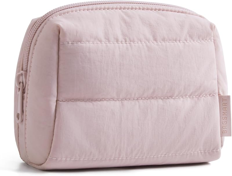 Necessaire pequena BAGSMART com zíper, bolsa compacta para cosméticos, Baby Pink