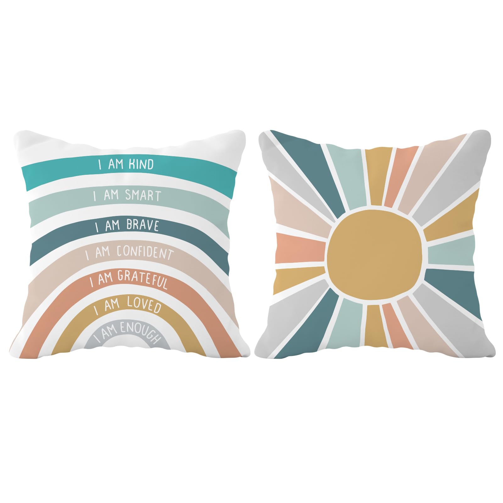 FLDAS Inspirational Boho Rainbow Classroom Decor Pillow Covers, Reading Calming Corner Decorations, Mental Health Decor Pillow Cases for Therapist