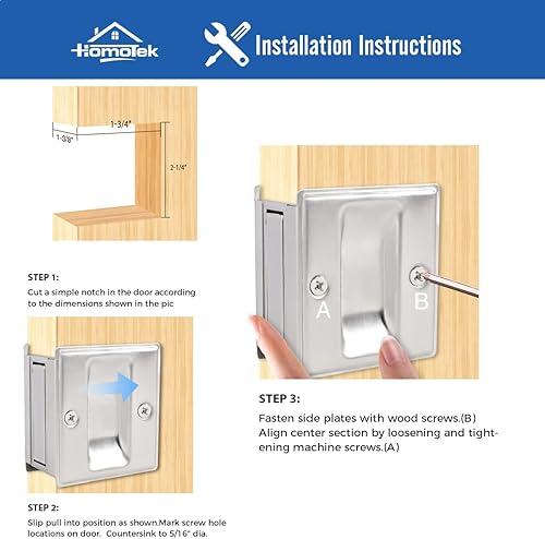 Miniatura 4 de HOMOTEK - Tirador de puerta corredera de paso satinado en níquel sin placa de interruptor - Reemplace rápidamente y fácilmente el tirador de puerta