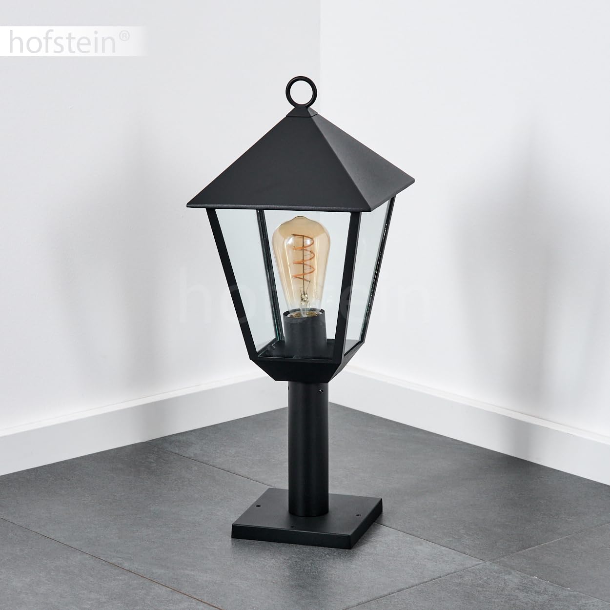 Anfei zewnętrzna lampa na cokół, metalowa/szklana, przezroczysta, oświetlenie ścieżek o antycznym wyglądzie, 50 cm, lampa ogrodowa, oświetlenie ogrodowe IP44, 1 x E27, bez żarówki