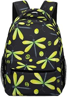 ColourLife Mochila escolar em aquarela amarela e verde, libélula para laptop, para homens, mulheres e estudantes
