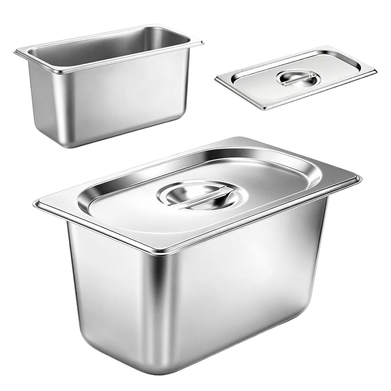 Set da 6 Contenitori GN 1/3 in Acciaio Inox con Coperchio | Vaschette Gastronorm Impilabili 33x18x15cm, Contenitori Professionali in Acciaio Inossidabile per Cucina, Buffet e Catering