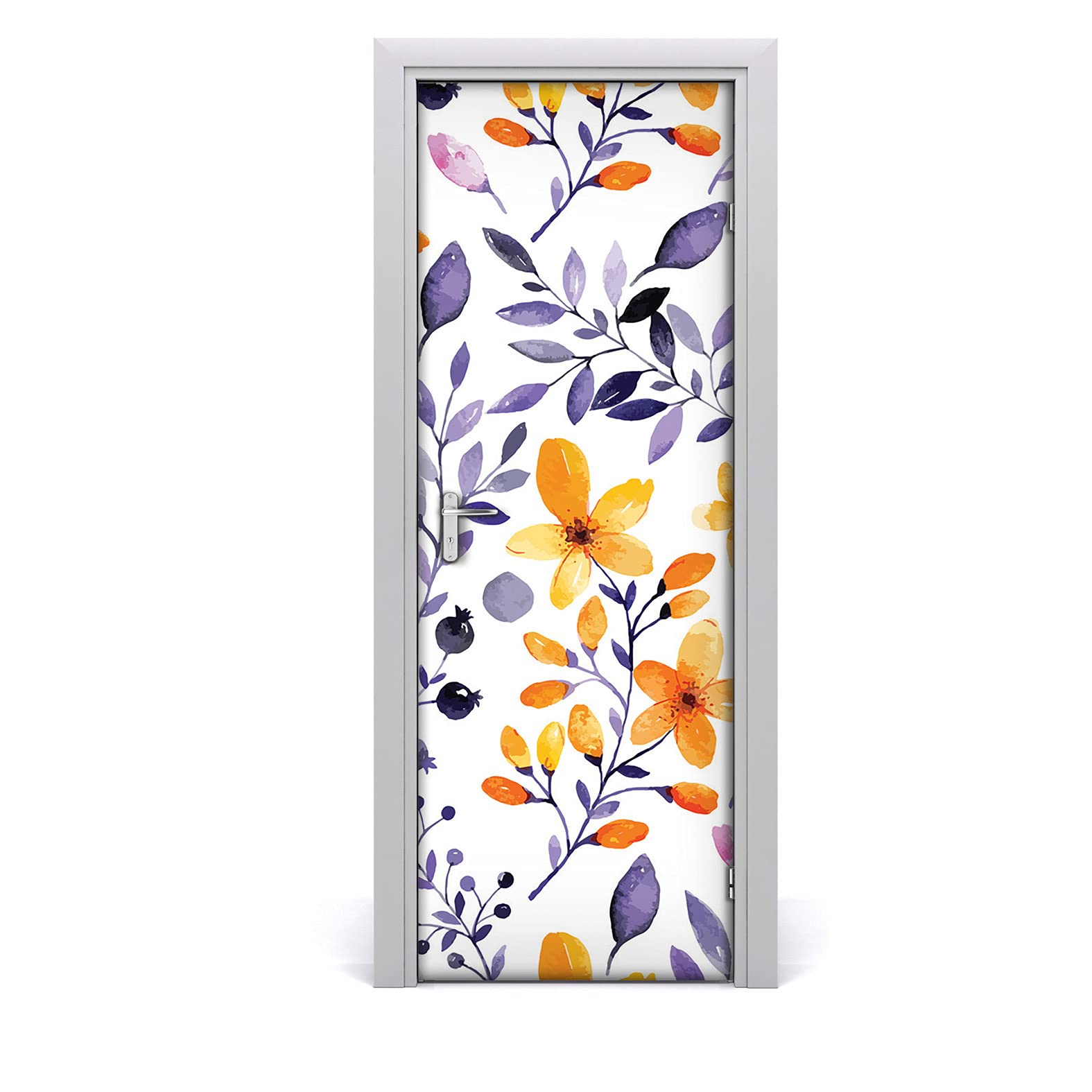 Rénovation porte abîmée papier peint fleurs 70x200
