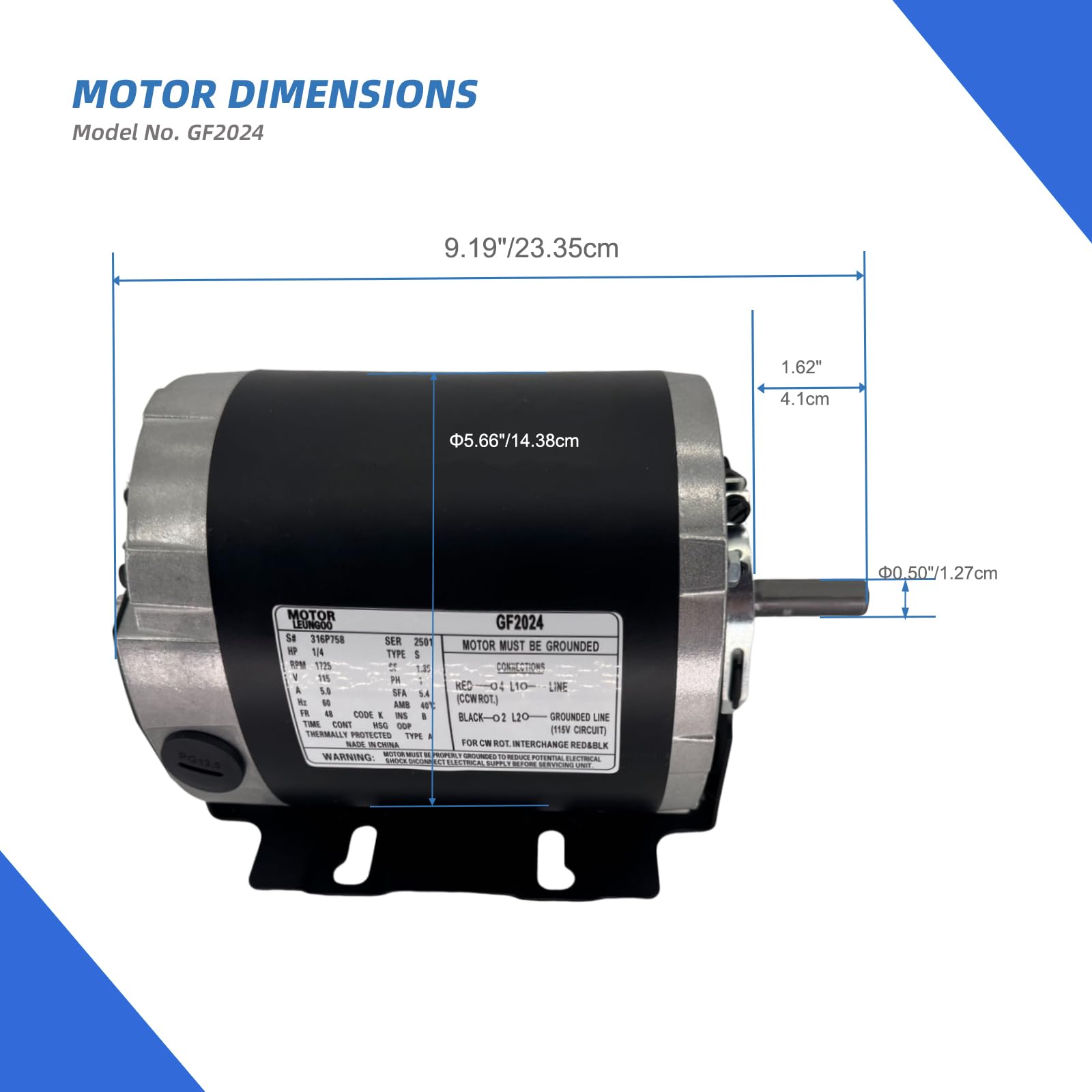GF2024 Blower Motor 1/4HP 115V 60Hz 1725RPM 48Frame Replaces