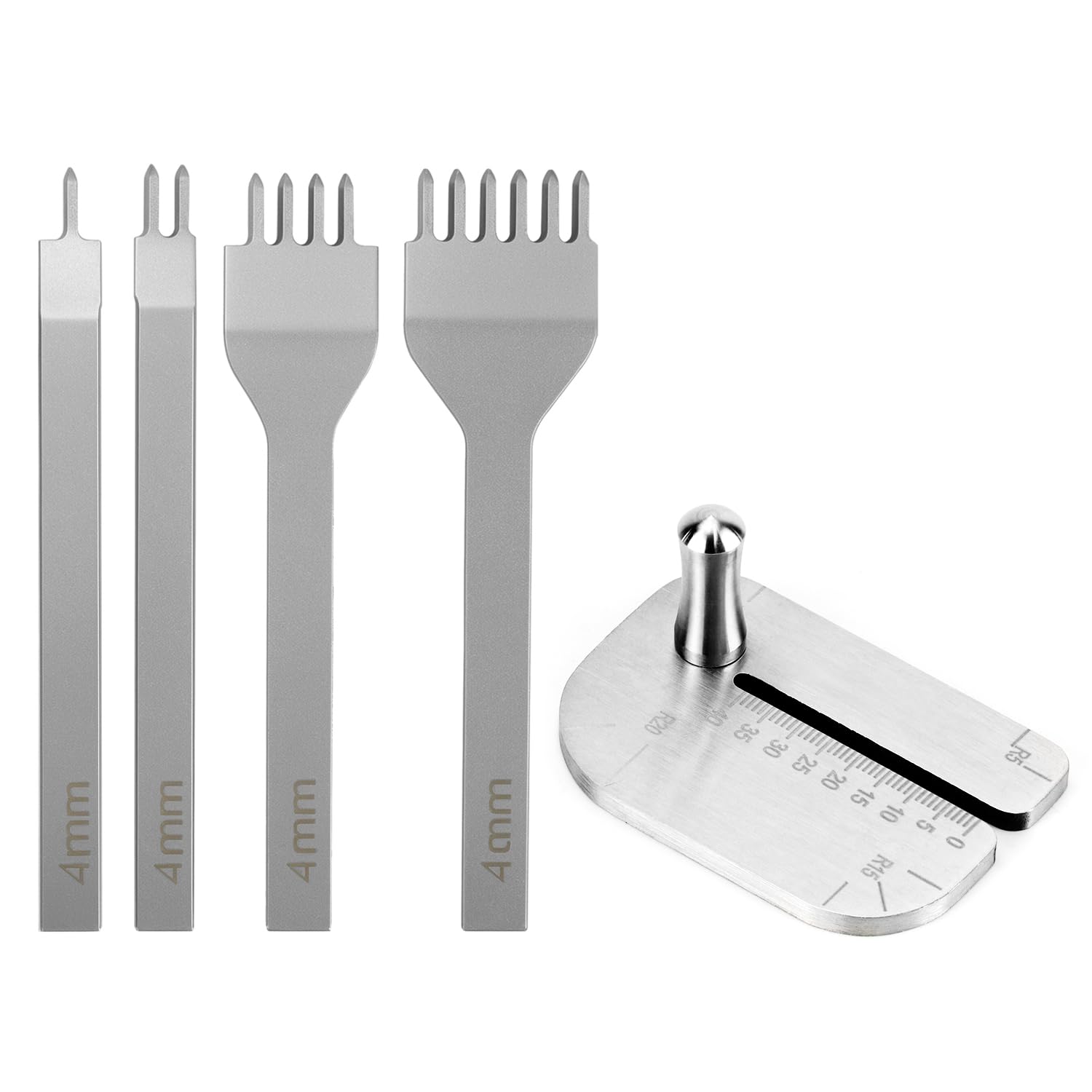 QWORK Leather Stitching Punch Set, 1/2/4/6 Prong Leather Fork Punch and Slot Aid Plate