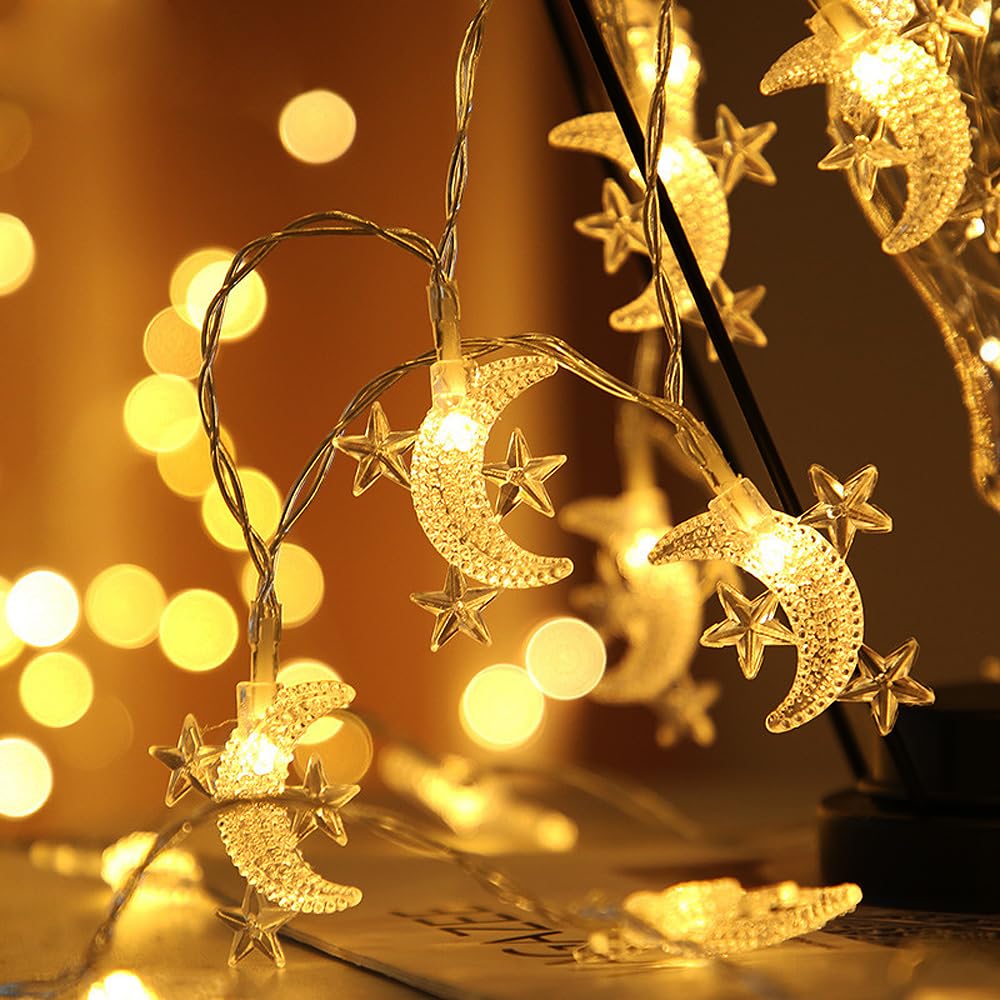 MUCHER Guirnalda de luces de estrella de luna, 6 m, 40 unidades, luces LED alimentadas por USB, decoración para Navidad, boda, cumpleaños, fiesta de San Valentín, dormitorio, interior y exterior