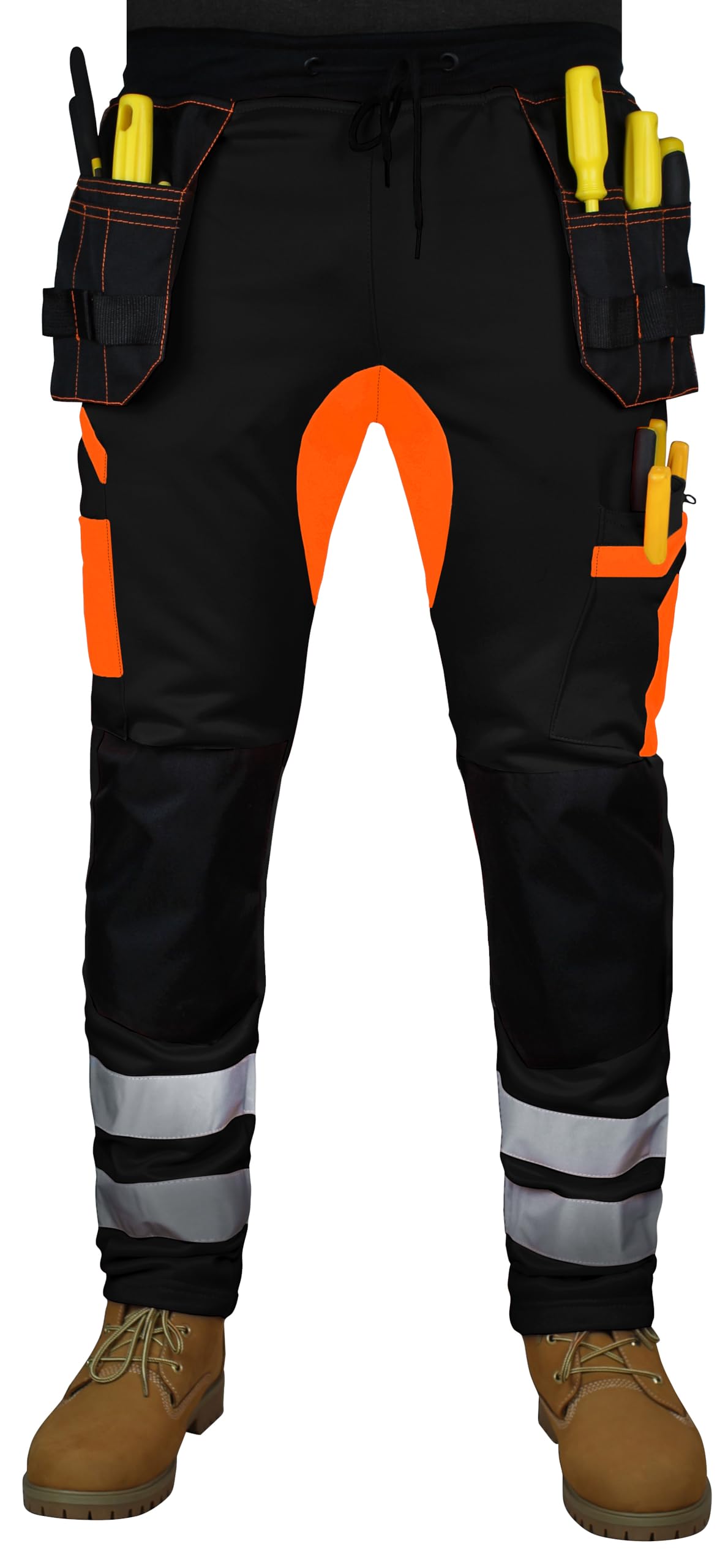 – Men's Fleece Hi Viz Work Trousers Thick Fleece Hi Vis Joggers High Visibility Combat Trousers Workwear Pants
