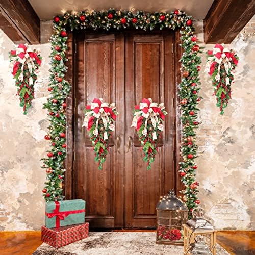 LIROPAU Christmas Garland,60cm/23in Artificial Decorative Christmas Garland with Christmas Wreath Hanger, for Door Home Party Holiday Garden Christmas Decoration Wedding Party