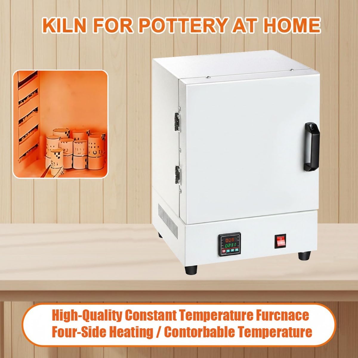 Electric Kiln for Glass Fusing, 2000W Electric Kiln Metal Melting Furnace, Enclosed Muffle Oven, for Jewelry Making, Wax Casting, Clay Pottery Ceramic DIY, Maximum Temperature 2102℉/1150℃