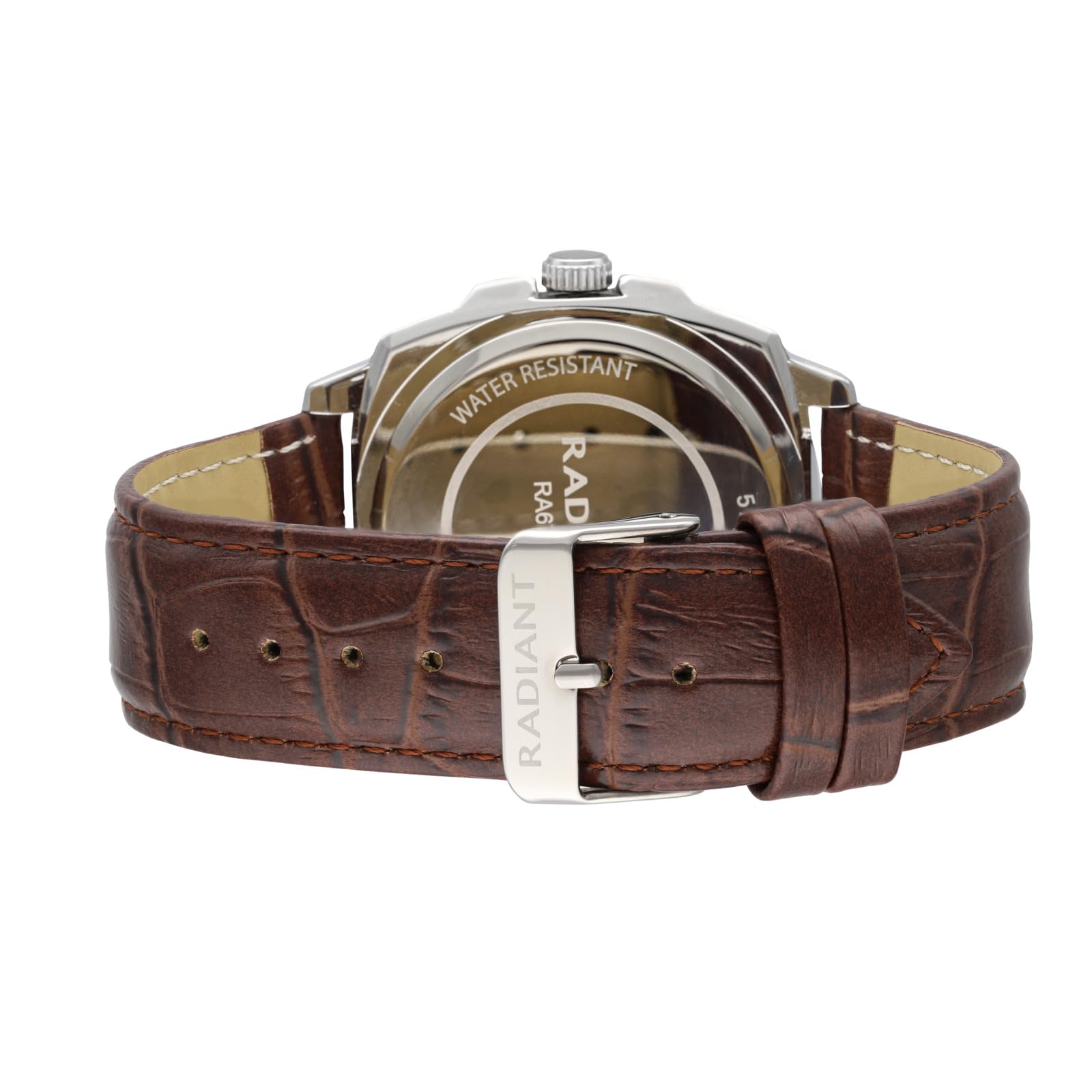 Radiant - Męski analogowy zegarek kwarcowy, stal nierdzewna, koperta 42 mm, skórzany pasek, normalna klamra, bateria w zestawie, kolor srebrny i szary, 5 ATM