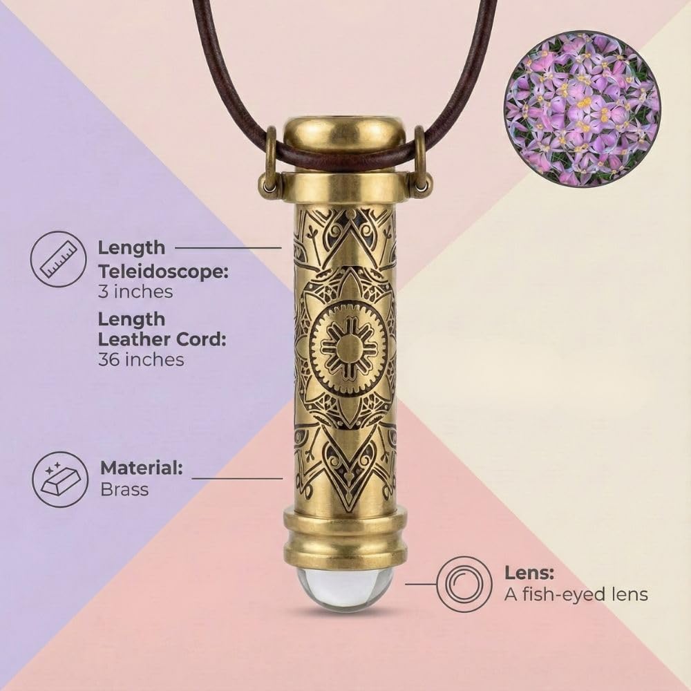 ROORKEE INSTRUMENTS (INDIA) A NAUTICAL REPRODUCTION HOUSE Brass Teleidoscope/Kaleidoscope Pendant with leather Cord Necklace, Etched Mandala Pattern Locket, Pocket Scope -A unique Gift for Loved Ones