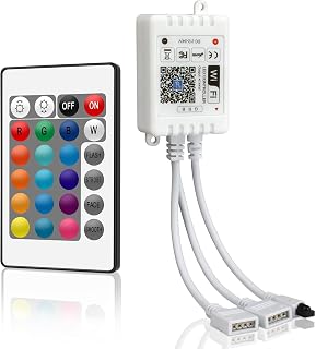 Controlador remoto de tira de luz LED RGB WiFi inteligente, control inalámbrico de 24 teclas | Controlador LED, salida DC 12V-24V 4 pines Compatible con Alexa/Google Assistant/IFTTT, para tira de luz LED SMD 5050 3528 5630