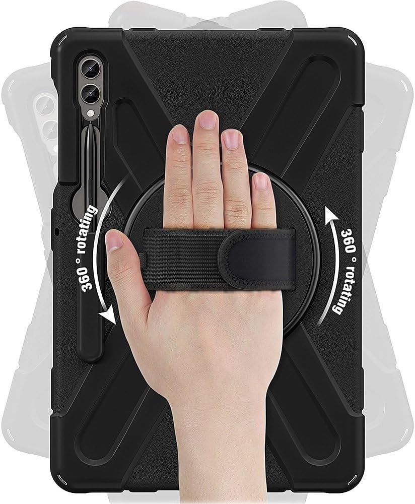 Sahara Defense-X Series Case for Samsung Galaxy Tab S10+, S9+, S9 FE+, S8+, Black, Rugged Shockproof Protective Cover with Hand Strap, Kickstand, Shoulder Strap, Hard Shell (TB00334)