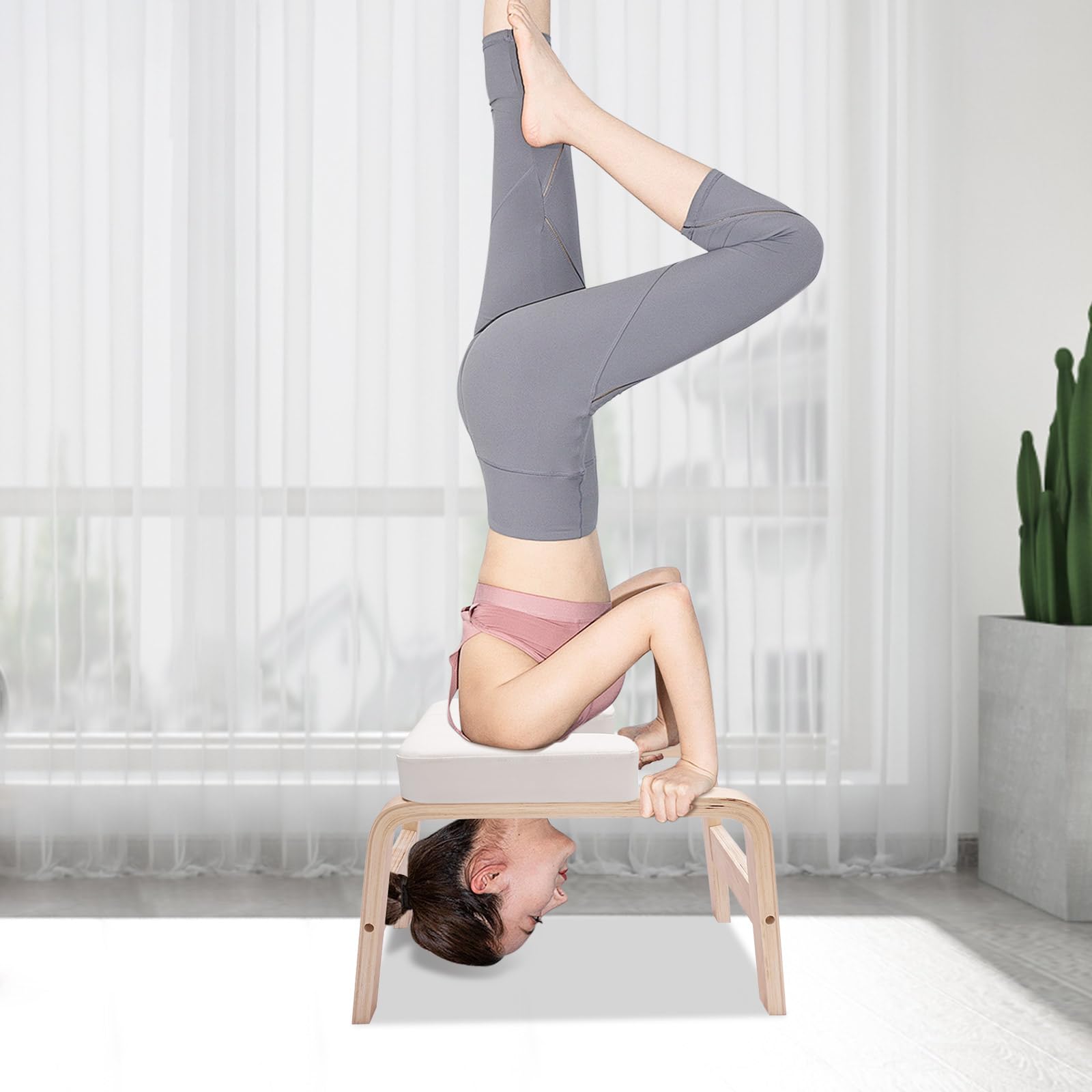 Tabouret de Yoga Banc de Yoga Headstand Forme en T Amovible,Capacité De Charge 200kg Chaise De Yoga,pour La Pratique De La Taille, des Jambes,Blanc