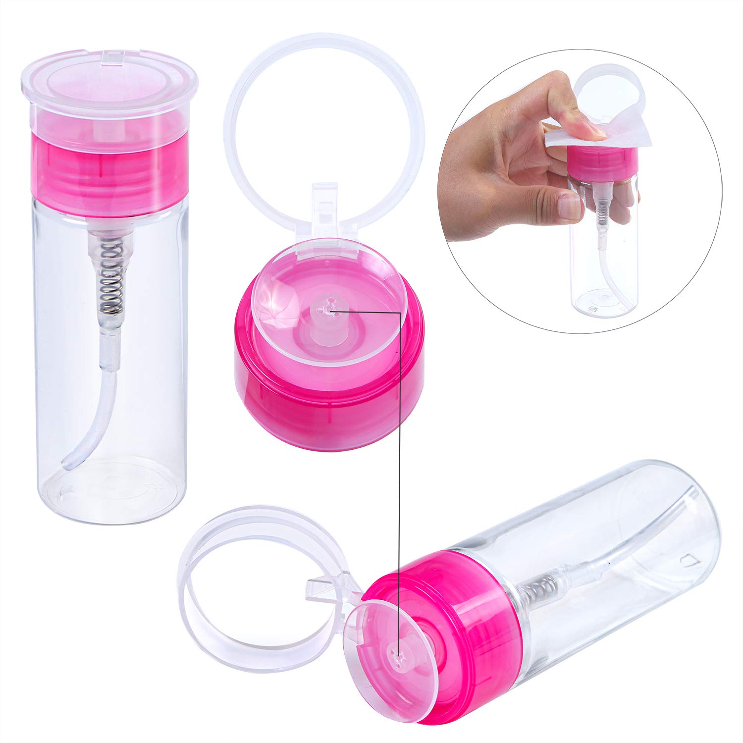 URATOT Nail Polish Remover Tools Set, 2 Bottle, Rose Gold Triangle Cuticle Pusher and Cutter Set, 500 Nail Polish Remover Cotton Pads, 20 Toe and Finger Nail Soak Off Cap Clips for Nail Arts
