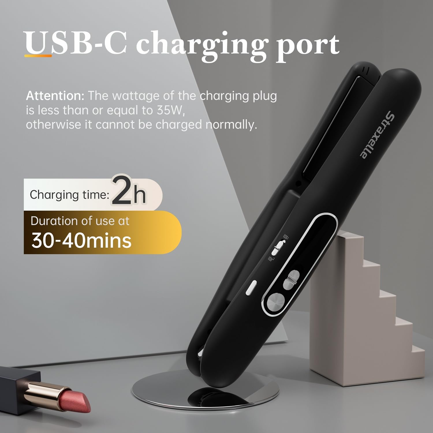 Mini Piastra da Viaggio per Capelli Senza Fili, 2 in 1 Piastra Capelli Senza Fili e Arricciacapelli, 175℃-215℃ Piastre per Capelli Corti per Donne/Uomini, 5000mAh Cordless Hair Straightener (Nero)