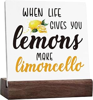 When Life Gives You Lemons Make Limoncello Ceramic Table Plaque Desk Decorations for Summer Home Kitchen Office Garden Shelf Table Positive Thank You Present