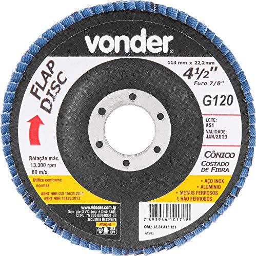 Vonder Disco De Desbaste/Acabamento Flap-Disc Cônico 4.1/2' Grão 120 Costado De Fibra