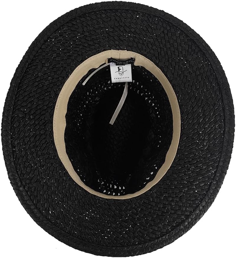 Straw Fedora Panama Hat for Women Men - Summer Beach Sun Hats Wide Brim UV Protection Lightweight - Image 5