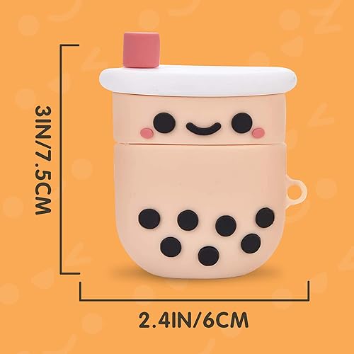 Miniatura 3 de Funda protectora de silicona para Airpods con llavero, diseño de té con leche Boba rosa femenino, a prueba de golpes, compatible con AirPods 1 y 2,