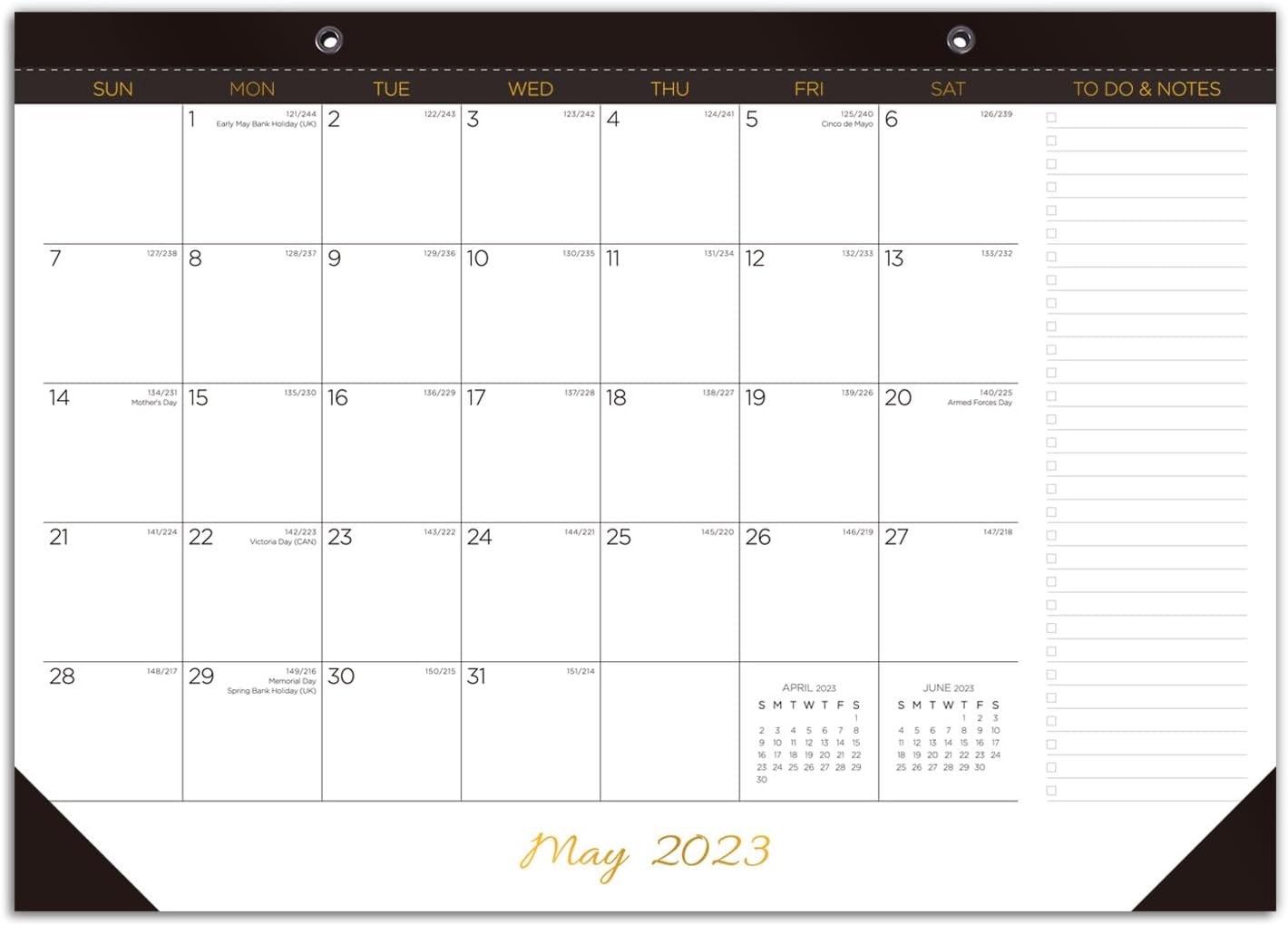 Desk Calendar 2023-2024 (18 Months from May 2023 to October 2024), 17" x 12" Large Monthly Desk Pad Calendar for Planning & Organizing, Desktop/Wall Calendar with To-do List, Thick Paper (Black)