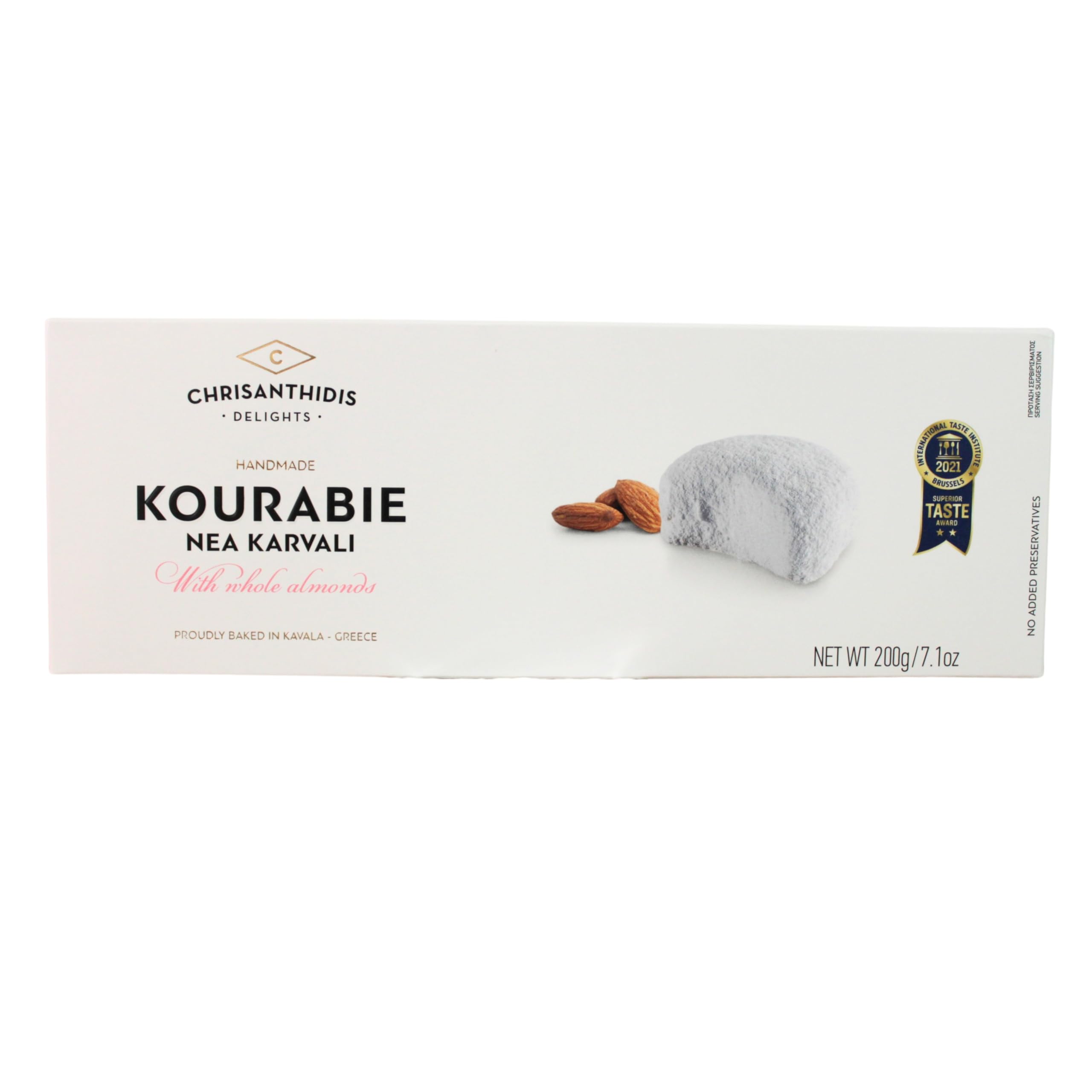 Chrisanthidis Traditional Greek Kourabie 200 g – Almond Shortbread Butter Cookies with Icing Sugar – Authentic Mediterranean Pastries, Gourmet Treats & Gift Box