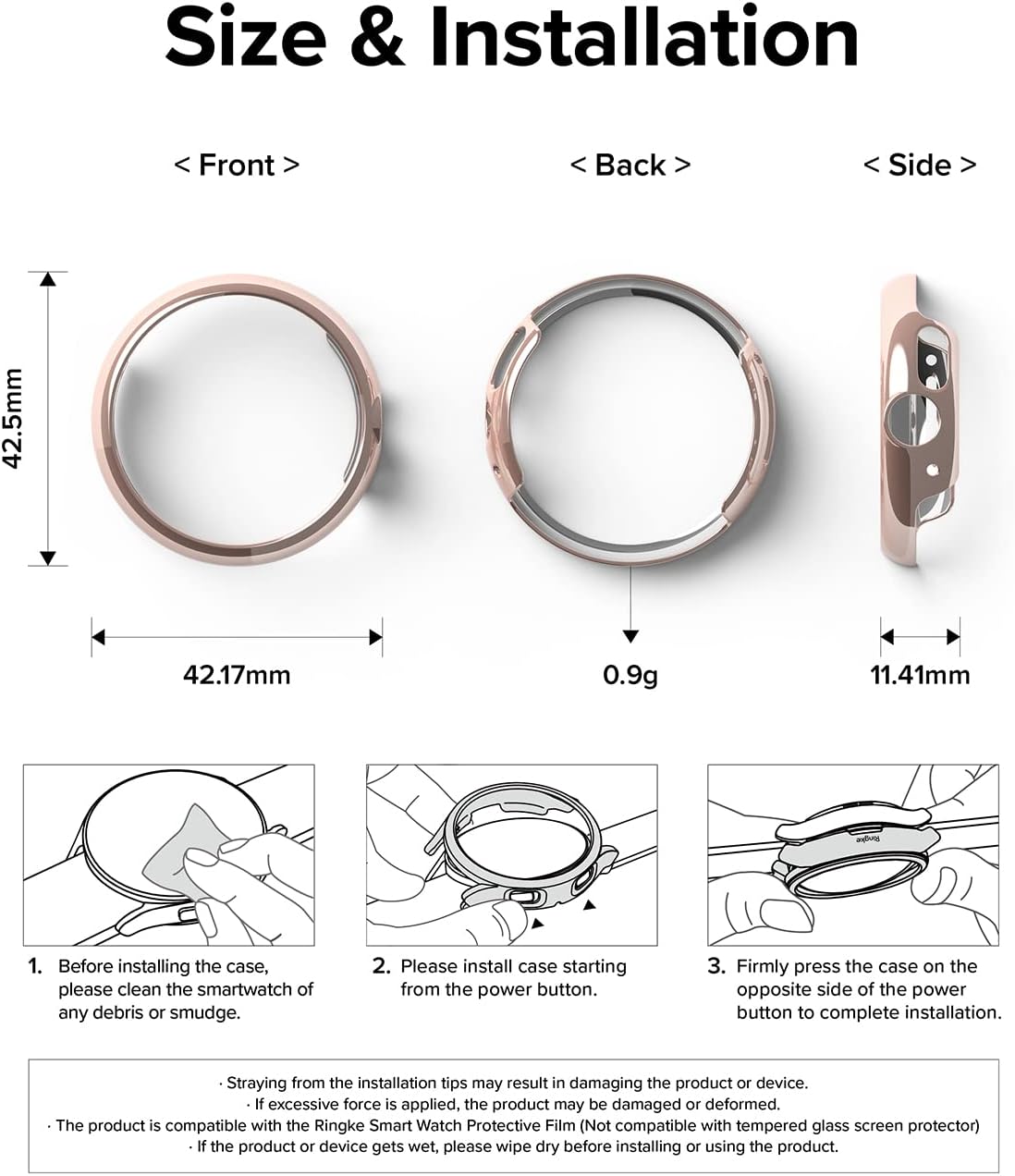 Ringke Slim Case [2 Pack] Compatible with Google Pixel Watch 41mm, Bezel [Frame Only] Premium PC Hard Thin Cover - Clear & Chrome Rose Gold